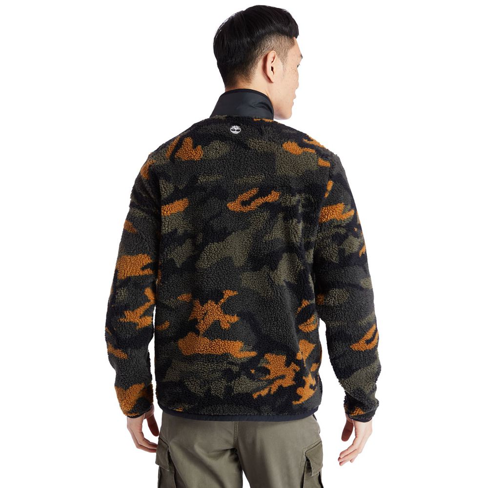 Geaca Timberland Barbati Negrii/Verzi/Maro - Camo Recycled Fleece - Romania - WJEACF819